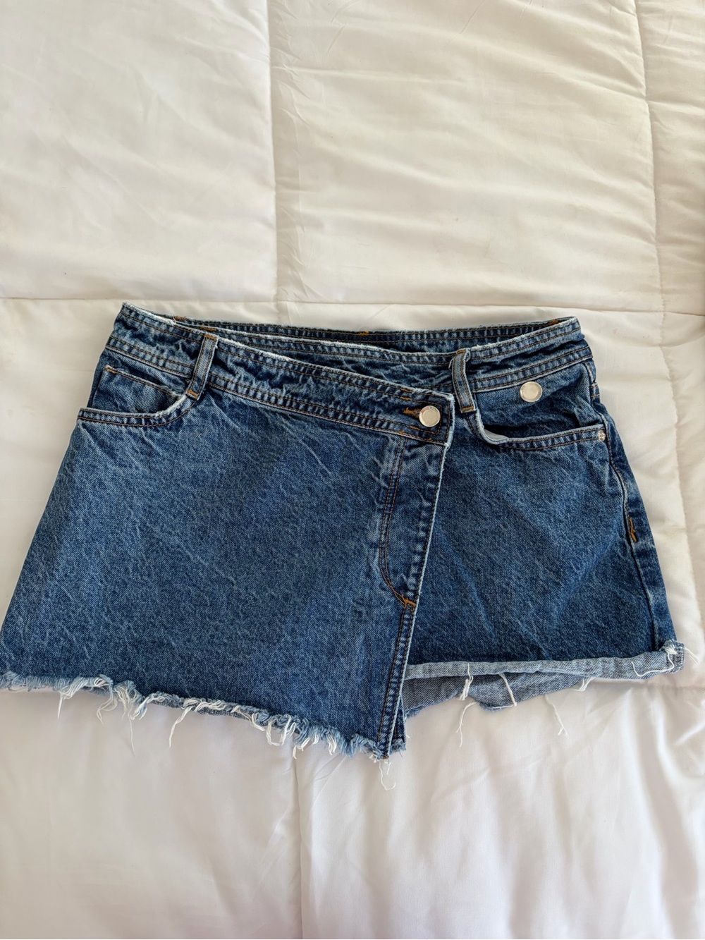 Zara Dark Blue Asymmetrical Frayed Denim Skirt